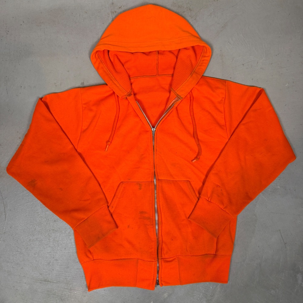 Vintage 1970s Orange Thermal Lined Full Zip Hoodie Mens Medium true vtg Hunting
